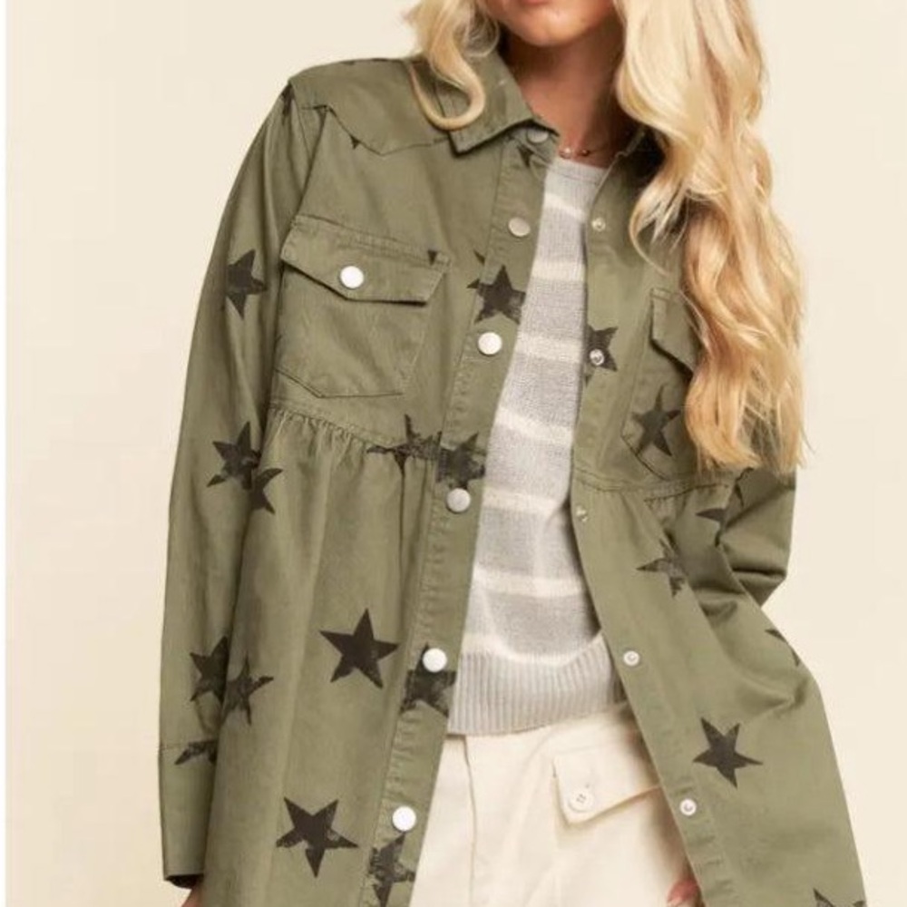 Olive Star-Patterned Women's Jacket
